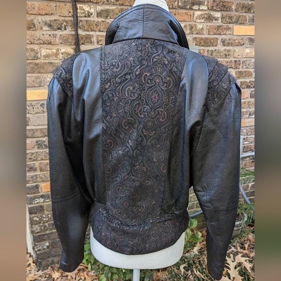 Vintage G III black leather paisley late 80's 90's fitted jacket coat sz medium - Picture 9 of 12